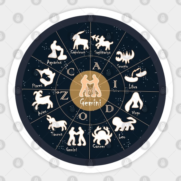 Gemini, Zodiac, Astrology, Horoscope, Stars, Sun-and-moon. Birthday, Valentines-day, Holidays, Sticker by PrintedDreams